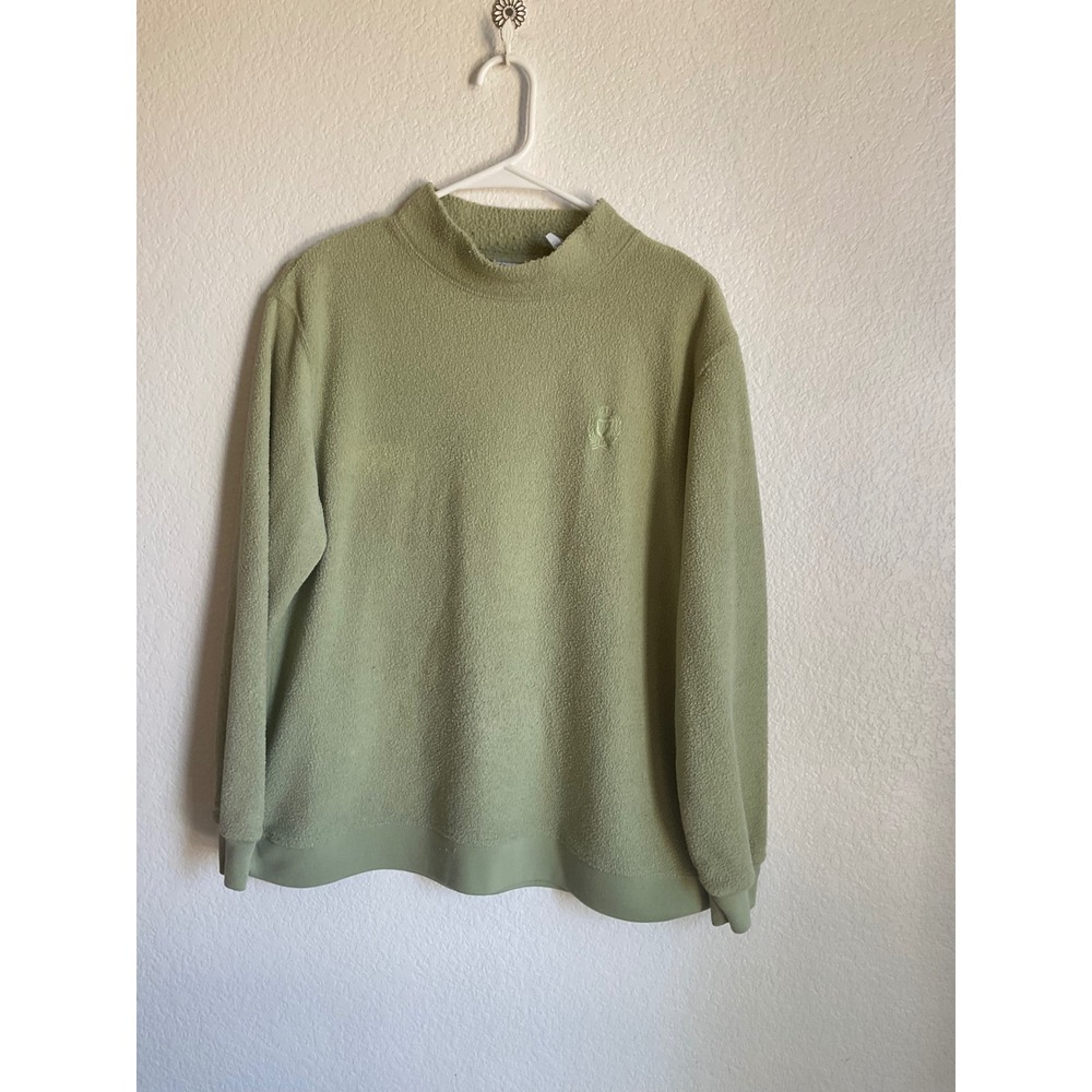 Jaclyn Smith Sport Sage Green Fleece Mock Neck Pullover Sweatshirt Large
